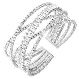 Wovanoo Rhinestone Bracelet for Women Multilayer Crystal Cuff Bracelet Strand Layered Bracelet Silver 4