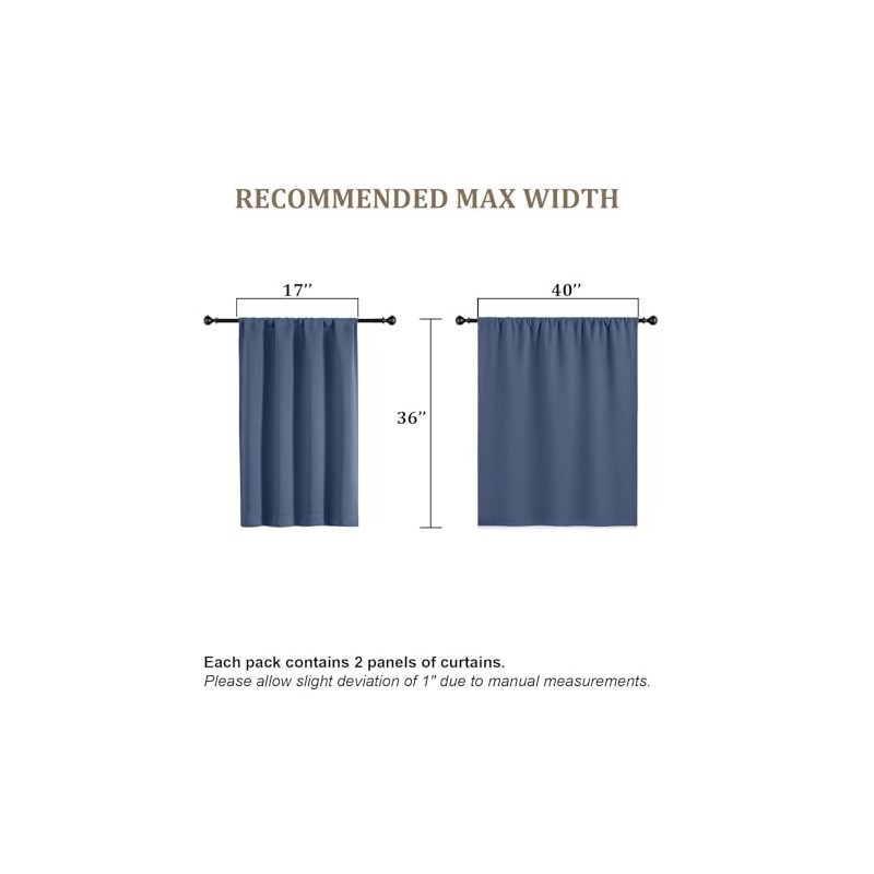 Lecloud Cortinas de cocina azul vaquero de 91 cm de