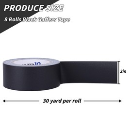 Oleitodh Black Gaffers Tape 8 Pack, Bulk Gaff Tape 2" X 240 Yards, Professional Grade Heavy Duty Gaffer Tape,Waterproof Matte Finish Gaff Tape, Residue Free,Non Reflective,Easy to Tear Cloth Tape
