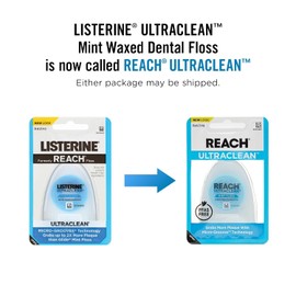 REACH Listerine Ultraclean Dental Floss, Plaque Remover, Shred Resistant, Waxed, Gentle on Gums & Teeth, Mint, PFAS-Free, Fresh Breath, Oral Care, for Adults & Kids, 30 yds - Pack of 2