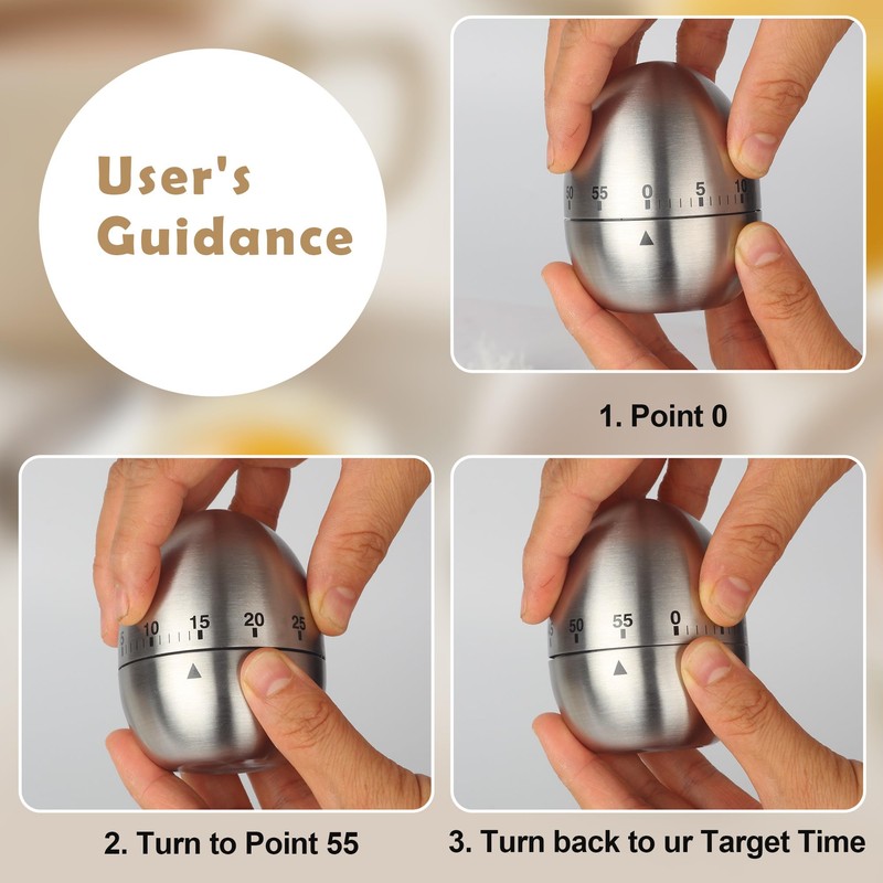 Egg Timer, Kitchen Timer Egg Made of Stainless Steel, Timer,