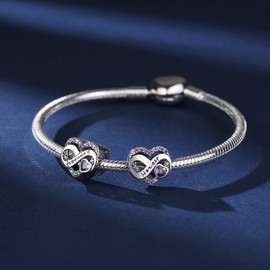 BIZK Women's Infinity Heart Birthstone Charm Pendant for Bracelet 925 Sterling Silver Birthstone Charms Beads 12 Months Birthday Gift for Girlfriend Women, Sterling Silver Cubic Zirconia, Cubic