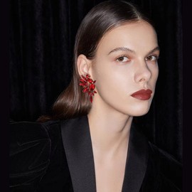 VANGETIMI Vintage Red Rhinestone Statement Trendy Earrings Fashion Bling Colorful Crystal Cluster Drop Dangle Earrings for Women Party Prom