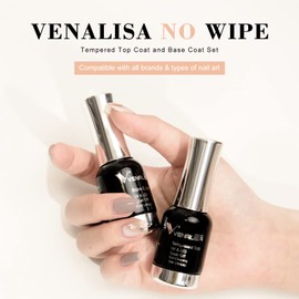 VENALISA 2 Pcs No Wipe Tempered Gel Top Coat and Base Coat Set Gel Nail Polish, Soak Off UV LED Nail Gel Polish Nail Art Starter Manicure Salon DIY at Home