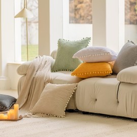 Home Brilliant Decorative Accent Pillow Covers Pom Pom Boho Throw Pillows for Couch Bedroom Plush Cushion Cover for Sofa, 2 Pack, 18x18 inch (45cm), Pure White