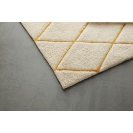 Organic Cotton Bathroom Rug, Luxury Non Slip Ultra Soft & Water Absorbent Bath Mat, Diamonds Design Premium Rug, Perfect for Tub & Shower, Toilet Floors, Door Mat (36"x24", Ivory & Yellow Ochre)