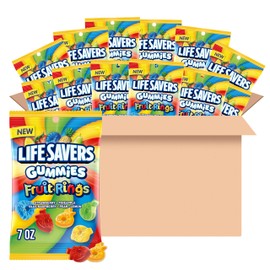 LIFE SAVERS GUMMIES Fruit Rings Strawberry, Pineapple Blue Raspberry, Pear and Lemon Gummy Candy, 7 Oz Bags (Pack of 12)