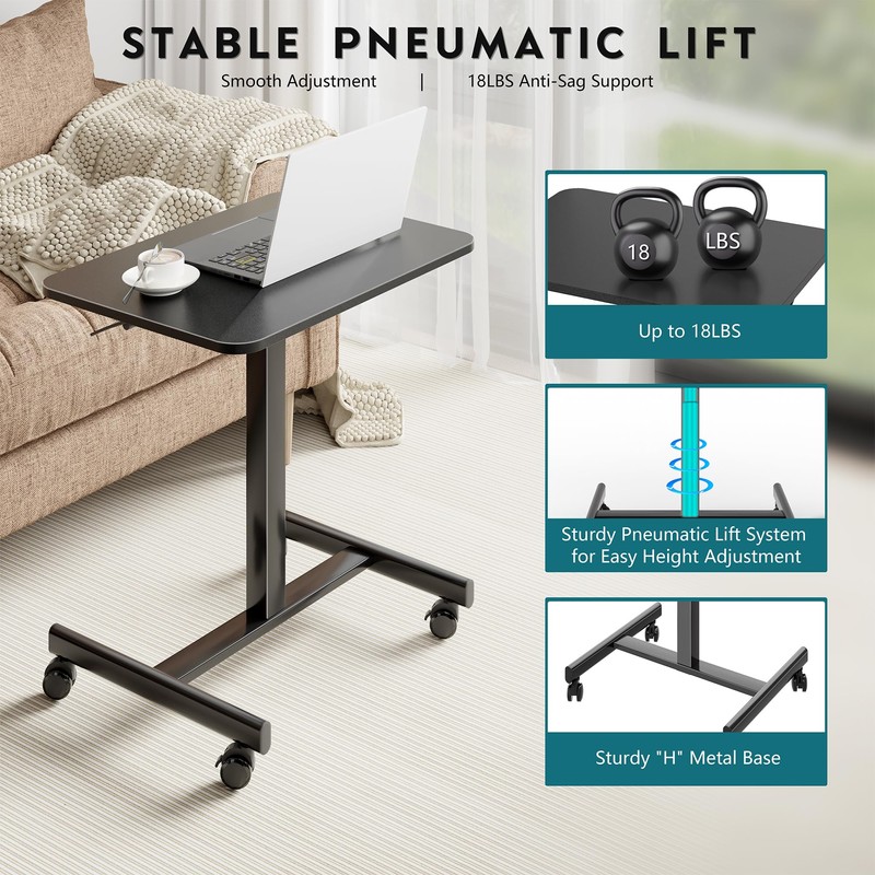 BONTEC Gas Spring Mobile Stand Up Desk, Rolling Standing Desk,