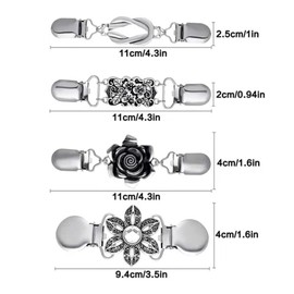 Scarf Clip, Cardigan Clip, Sweater Clips, Cardigan Clip, Sweater Scarf Clips, Retro Scarf Pullover Clips, Vintage Cardigan Collar Clips, Shirt Brooches Clips for Women and Girls, 4 Styles, Metal