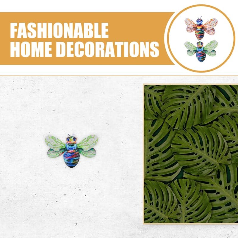 Baluue 2pcs Metal Wall Art, Bee Wall Hanging Ornament Garden