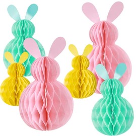 Pack of 6 Easter Bunny Paper Honeycombs, Easter Honeycomb Balls Paper for Hanging, Easter Bunny Decoration, Easter Decoration for Shrubs and Branches
