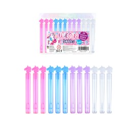 Henbrandt Unicorn Party Bubble Tubes with Wand (Pack of 12) Children's 4ml Party Bubbles Loot Bag Fillers Summer Games for Boys and Girls Kids Party Bags