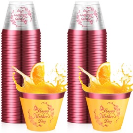 Funnymoom 24 Pack Mothers Day Party Supplies Disposable Mother's Day Cups Hard Plastic Clear 9 oz Drinking Cups Flowers Themed Cocktail Beverage Tumblers