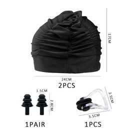 2 Women's Swimming Caps with 1 Nose Clip and 1 Pair of Ear Plugs, Elastic Swimming Cap, Swimming Cap for Adults, Swimming Accessories