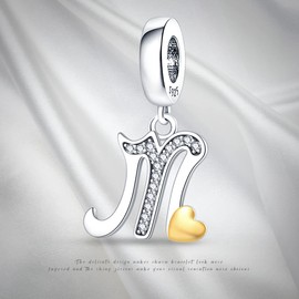 KUNSIR 925 Sterling Silver Alphabet Initial Charms Letter Complete A-Z Letters Solid Silver Cubic Zircons Beads Alphabet Beads Dangle Pendants for European Bracelet Necklace Women