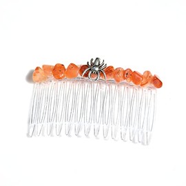 Spider on a Tumbled Orange Carnelian Stone Hair Comb (QTY 1)