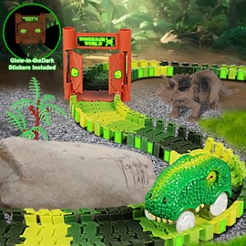 Dinosaur Toys for 3 4 5 6 7+ Year Old Boys Girls, Dinosaurs Race Track Toys, Dinosaur Race Track Toys, Flexible Track Set Create A Dinosaur Games World Road Race Gifts for 3 4 5 Year Old Boys Birthday