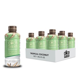 Coco Suero Electrolyte Coconut Water – 12-Pack | 100 Calories, Fat-Free, Packed with B3, B6, B12 for Energy & Hydration | No Artificial Flavors | Amino Acids | Sweetened with Dextrose | (20.2 Fl Oz, Tropical Coconut)