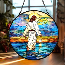ANTKRAFT Nativity Acrylic Suncatcher Faux Stained Christian Window Hanging Jesus Christ Garden Decoration Religious Home Decor Sun Catchers Indoor Windown Suncatchers for Windows Outdoor