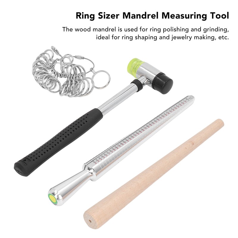 Ring Sizer Set Aluminum Finger Sizing Gauge Polishing Wood Mandrel