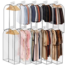 10 Pack Clear Garment Bags for Hanging Clothes 40&50'' Long Clothes Storage Bag with Zippers on Double Sides 10" Gusseted Plastic Clothes Cover for Closet Shirts Coats Dresses Fur Jacket Long Suit