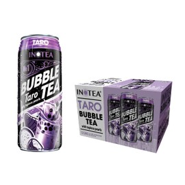 (Pack of 12) INOTEA Bubble Tea | Choose One from 6 Flavors: Brown Sugar, Taro, Honeydew, Banana, Matcha Latte, Sea Salt Coffee | Ready to Drink in a Can (16.6oz/can) | Black Milk Tea with Boba (Taro)