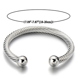 Unisex Elastic Adjustable Stainless Steel Twisted Cable Bangle Bracelet for Men Women Silver Color(CA)