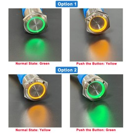 DMWD 19MM Two Colors LED Metal Latching Push Button Switch Waterproof Anti-Vandal 1NO 1NC SPDT 12V 3/4" Mounting Hole with Pre-Wired Socket for Doorbell Car Boat (Green/Yellow Light)