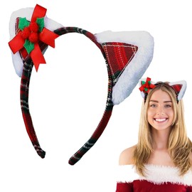 Cat Ear Christmas Headband,Christmas Headbands for Adults,Christmas Headband for Women&Girls,Lovely Sweet Red Hairband Knot Cat Ear Winter Christmas Accessories Hair Decoration Holiday Cosplay Party