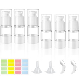 ZDNT Pack of 6 Airless Pump Dispenser, Cream Dispenser, Pump Bottle, Empty, Refillable Vacuum Cosmetic Container, Vacuum Travel Bottles for Filling with Sticker, Spatula for Travel Lotions, Shampoo