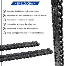 GOLKNHA 415H-110L Heavy Duty Chain with 10 Connector Links for 49Cc, 60Cc, 66Cc, 80Cc 2-Stroke Motorized Bicycle Motorized Bike Chain Engines Include Chain Breaker Tool