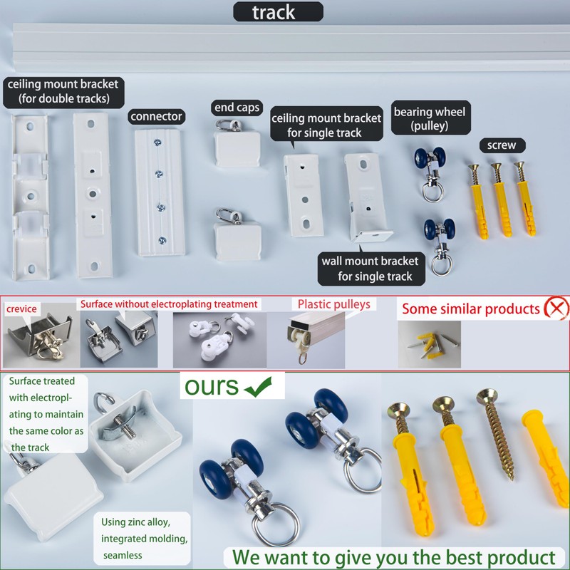 AILEADING Ceiling Curtain Track Wall Mounted Metal Curtain Rod with