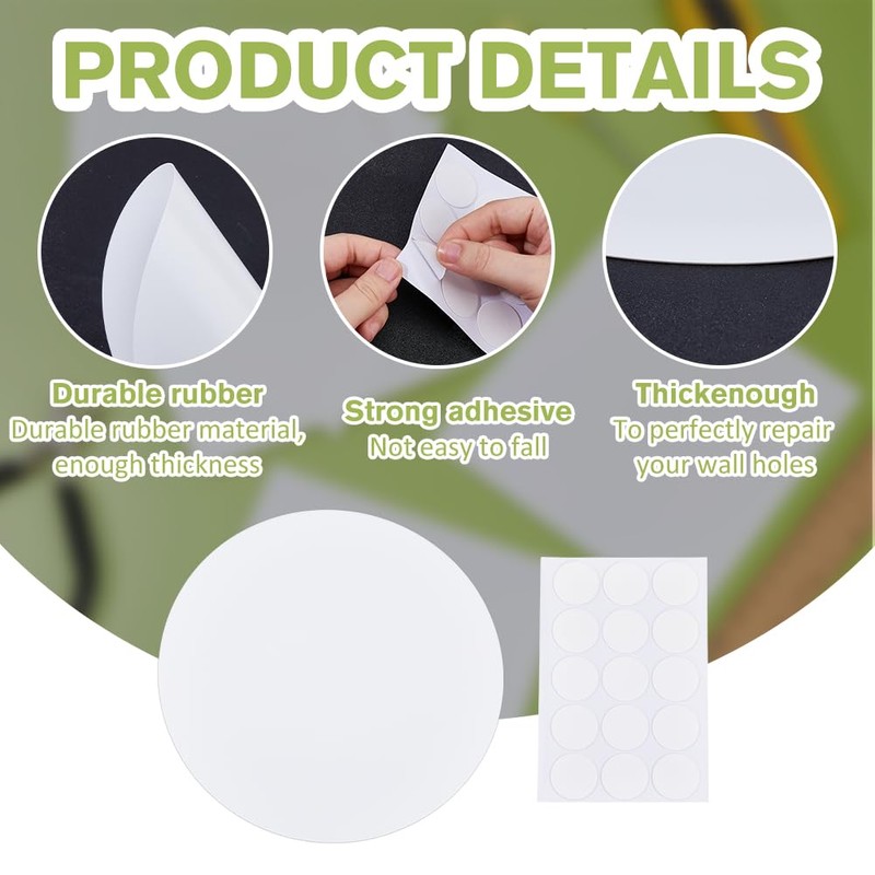 SUPERFINDINGS 8Pcs Wall Hole Cover Sheets with 60Pcs Plastic Stickers