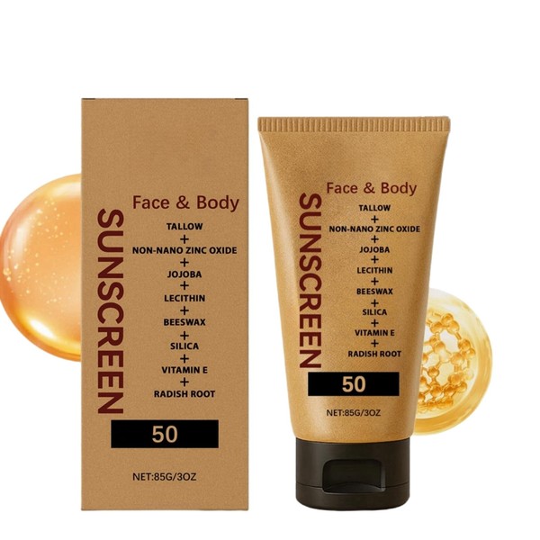 Tallow Sunscreen Spf50,Organic Face Sun Cream,Tallow Sunscreen Spf50+ Face &