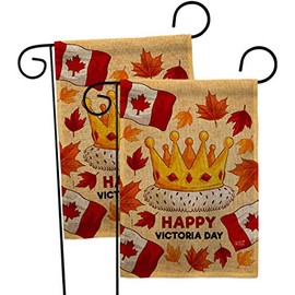 Happy Victoria Day Burlap Garden Flags 2pcs Pack Regional Canada Canadian Territories Region Country Particular Area Small Decorative Gift Yard House Banner Double-Sided Made In USA 13 X 18.5