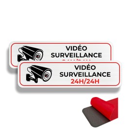 FloraVigo Camera Sign, 2 Private Property Signs, 19 × 5 cm, Security Alarm Sign, Indoor/Outdoor Sign, Aluminium Sign, Alarm Sign, with Sticker (VIDEO SURVEILLE)