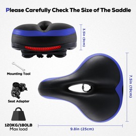 IPOW Comfort Bike Seat for Women or Men, Bicycle Saddle Replacement Padded Soft High Density Memory Foam with Dual Shock Absorbing Rubber Balls Suspension Universal Fit for Indoor/Outdoor Bikes/Blue