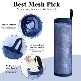 Soporte para bolsas de plástico, soporte de malla para bolsas de comestibles, dispensador de bolsas de almacenamiento colgantes (azul marino, 2 paquetes)