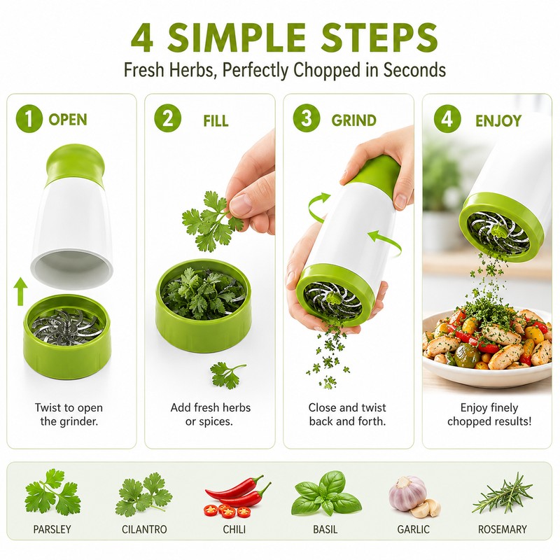 Manual Herb Grinder for Kitchen Prep – Handheld Parsley, Cilantro