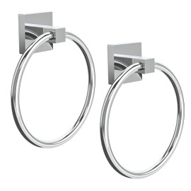 RUACQ Towel Ring for Bathroom 2pcs,Square Base Hand Towel Holder Hangers Wall Mount,Heavy Duty,Stainless Steel(Chrome)