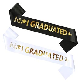 """"""Docooniver 2 Pack of 2023 Class Graduation Headbands, White and Black with Gold Letters, Graduation Decorations and Gifts."""""""