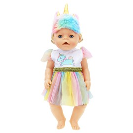 ZWOOS Doll Clothes for New Born Baby Doll, Unicorn Dress with Headband for Dolls 35-43 cm