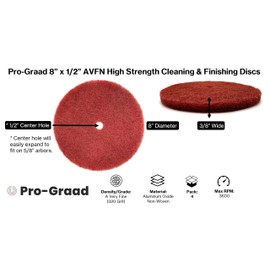 Pro-Graad 4 Pack 8” x 1/2” Very Fine (AVFN) High Strength Non-Woven Buffing, Blending, Cleaning, Light Deburring & Finishing Discs, 00672, Pack of 4