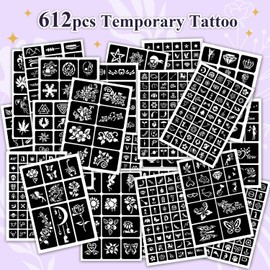 Temporary Tattoos Markers for Skin, 36 Body Markers+612 Large Tattoo Stencils, Temporary Tattoos for Kids and Adults, Dual-End Tattoo Pens, Bright colors, Flexible Brush Tip, Cosmetic-Grade, Skin-Safe