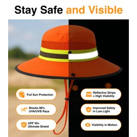 GearTOP Reflective Safety Sun Hat - UPF 50+ High Visibility Wide Brim for Sun Protection, Adjustable Fit for Road Work and Outdoor Activities