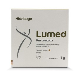 Lumed Base de Maquillaje Compacta, Aclarante y Despigmentante, Protector solar SPF 50, estuche con 11 gr (Tono Oscuro)