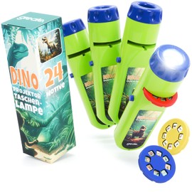 greate 4x Taschenlampe Dinosaurier Kinder - Dino Projektor Lampe mit 3 Scheiben & 24 Bilder - Diashow Dinosaurier Spielzeug, Dino Taschenlampe