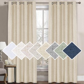 H.VERSAILTEX 100% Blackout Curtain for Bedroom 84 Inches Long Grommet Linen Face Full Light Blocking Curtain Drape for Living Room Thermal Insulated Linen Look Curtain 1 Panel, Bleached Sand