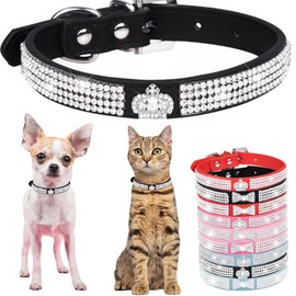 Diamond Dog Collar for Small Dogs Fancy Crown Bling Bling Jeweled Pet Collar for Girls Puppy Cat Collars for XXS XS Small Medium Large Dogs (Black, S)