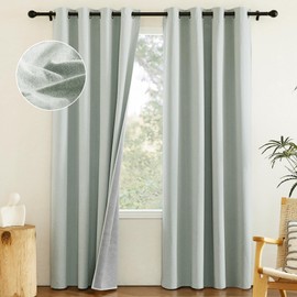 NICETOWN Sage Green Living Room Completely Shaded Faux Linen Textured Draperies, 2 Pieces, W52 x L84, Privacy Protection & Noise Reducing Drapes, White Lined Insulated Window Treatment Curtains